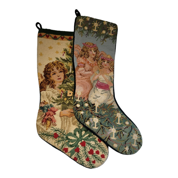 Vintage Wall Decor Wool Needlepoint Christmas Stockings Poshmark